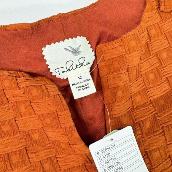 Tabitha Dress Womens 12 Orange Basket Weave Sleeveless Midi Shift V-Neck Country - Picture 4 of 13